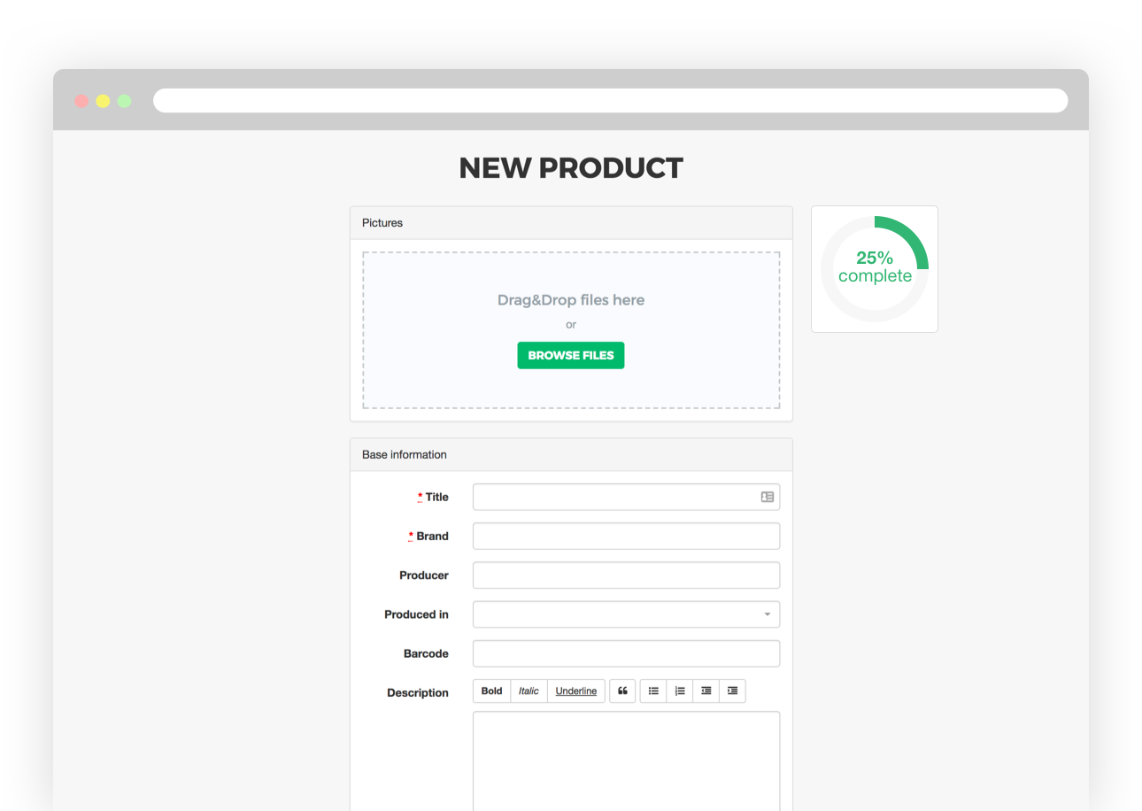 Product form screen