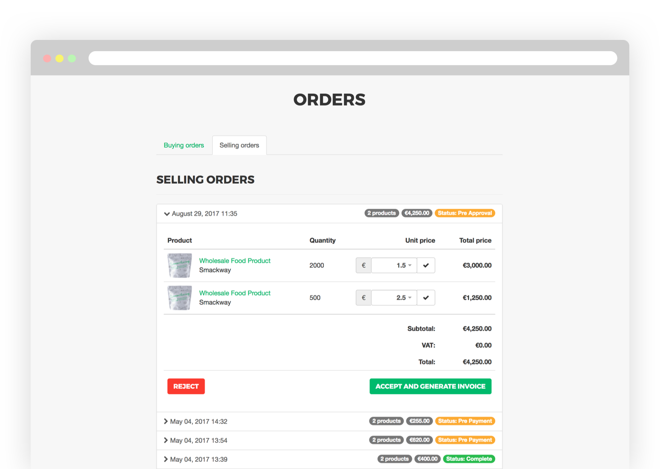 Orders screen